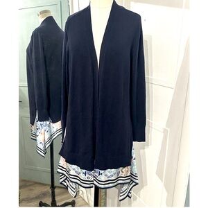 Chicos Scarf Hem Sweater Cardigan Navy Blue Size Medium